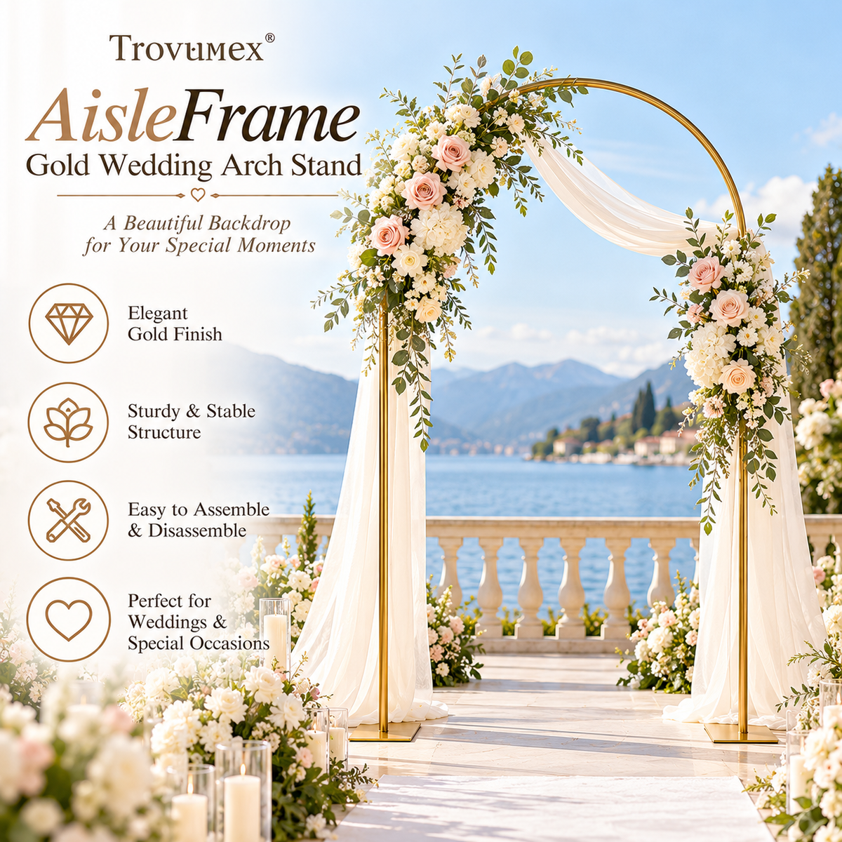 Trovunex® AisleFrame Gold Wedding Arch Stand