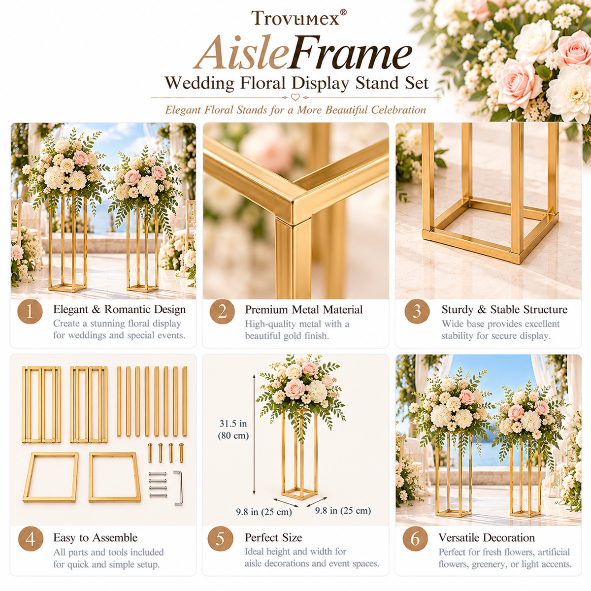 Trovunex® AisleFrame Wedding Floral Display Stand Set