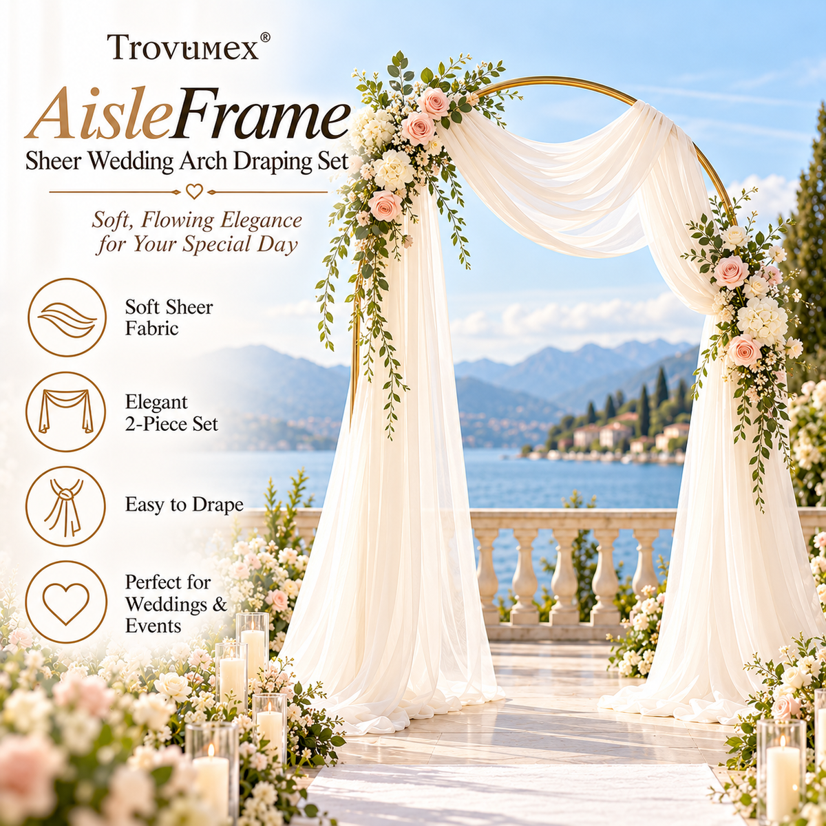 Trovunex® AisleFrame Sheer Wedding Arch Draping Set