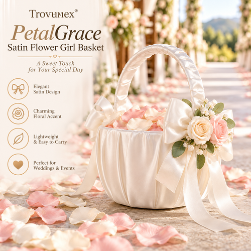 Trovunex® PetalGrace Satin Flower Girl Basket
