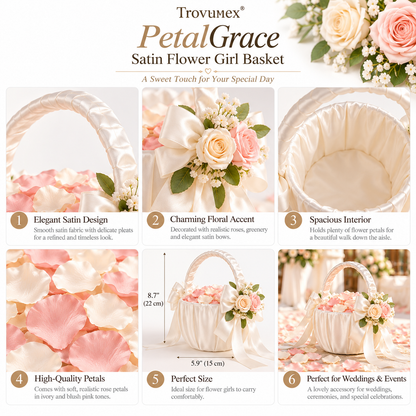 Trovunex® PetalGrace Satin Flower Girl Basket