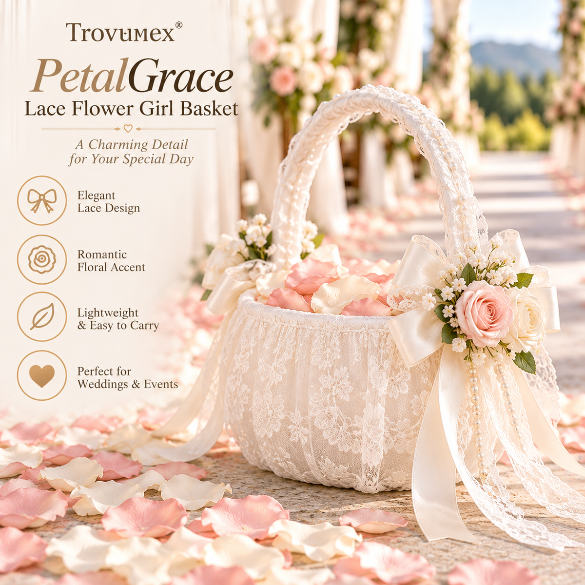 Trovunex® PetalGrace Lace Flower Girl Basket