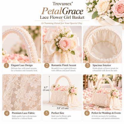 Trovunex® PetalGrace Lace Flower Girl Basket