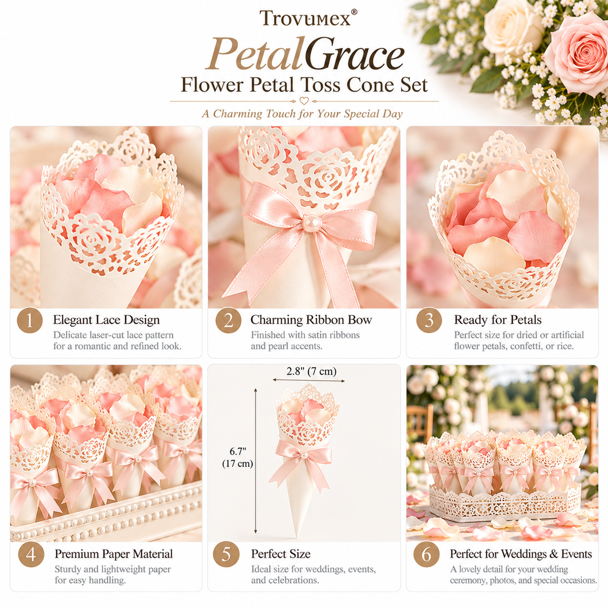 Trovunex® PetalGrace Flower Petal Toss Cone Set