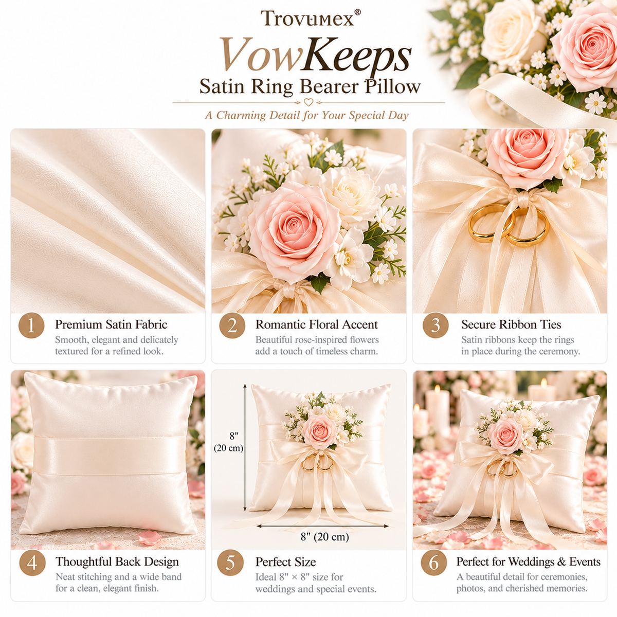 Trovunex® VowKeeps Satin Ring Bearer Pillow