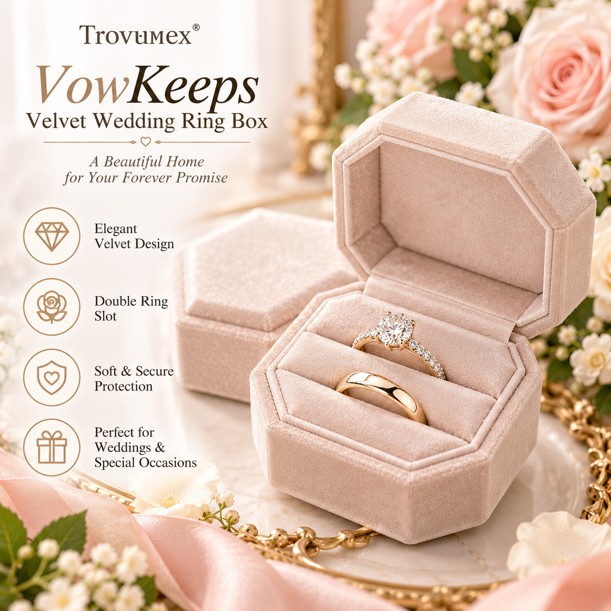 Trovunex® VowKeeps Velvet Wedding Ring Box