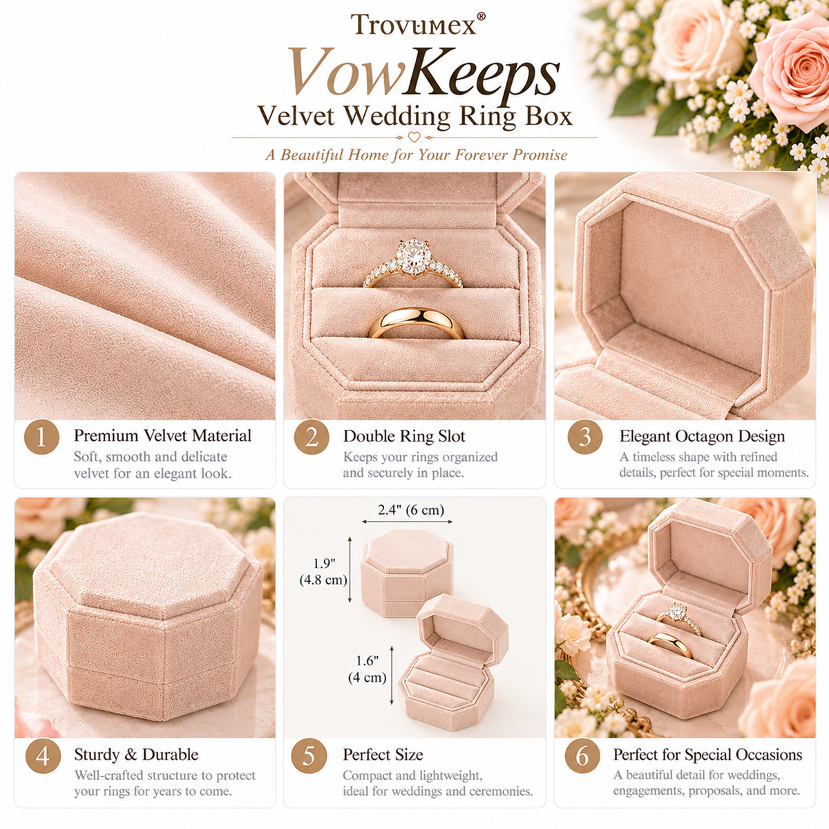 Trovunex® VowKeeps Velvet Wedding Ring Box